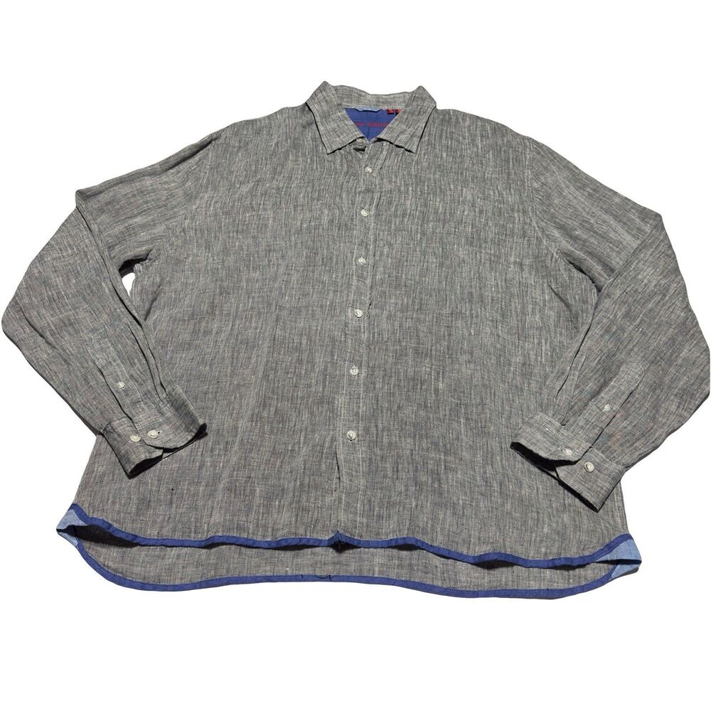 Report Collection Resort Linen Button Up Long Sleeve Shirt Casual Mens XXL Gray